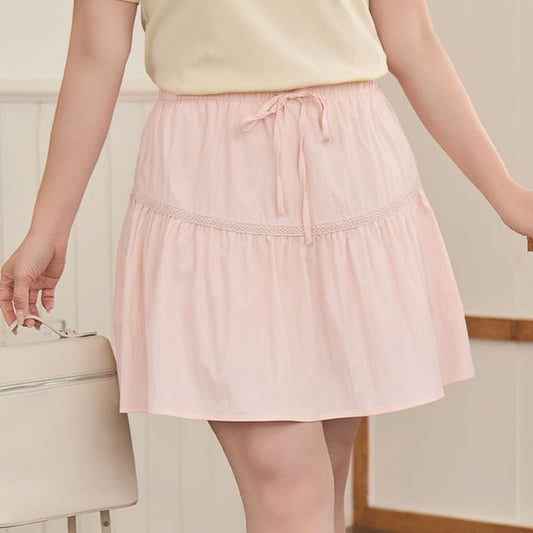 High Rise Plain Lace Trim Mini A-Line Skirt