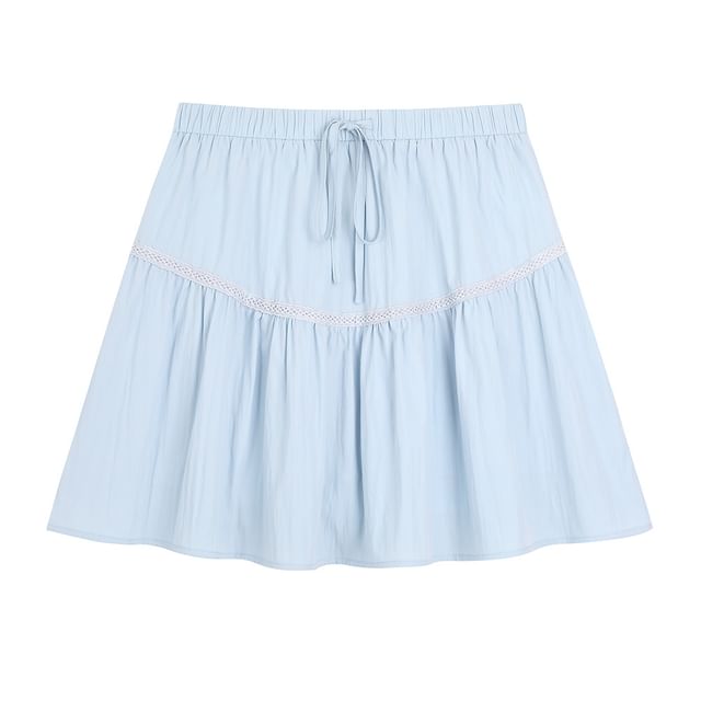 High Rise Plain Lace Trim Mini A-Line Skirt