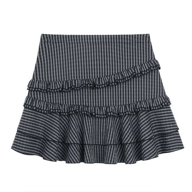 High Waist Plaid Ruffled Mini A-Line Skirt