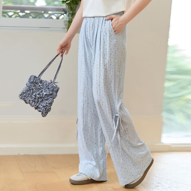 Elastic Waist Floral Bow Wide Leg Pants