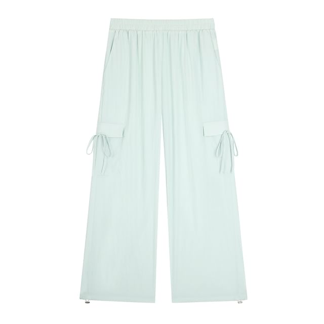 Elastic Waist Plain Wide Leg Cargo Pants