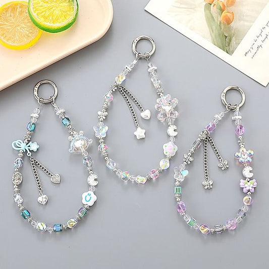 Faux Phone Strap Bear Crystal Floral / Cartoon