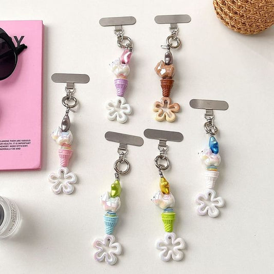 Floral Pad Cream (Various Ice Phone Lanyard with Designs) Charm