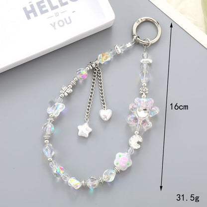 Faux Phone Strap Bear Crystal Floral / Cartoon