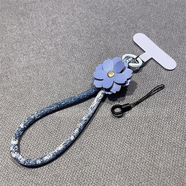 Phone Floral Faux with Lanyard Pad Strap and Leather