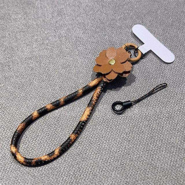 Phone Floral Faux with Lanyard Pad Strap and Leather