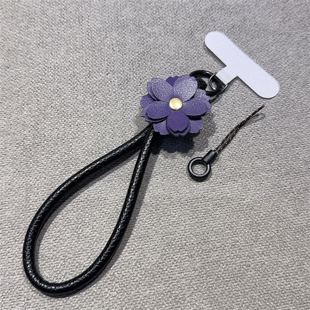 Phone Floral Faux with Lanyard Pad Strap and Leather