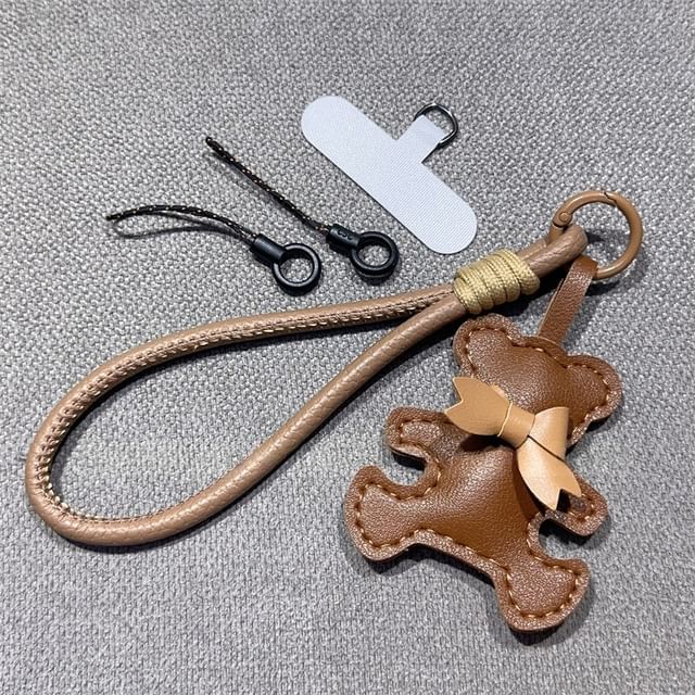 Strap with Phone Lanyard Bear and Pad Leather Faux