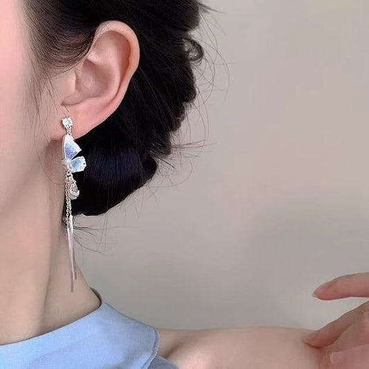 Crystal Earring Butterfly Threader Alloy Faux