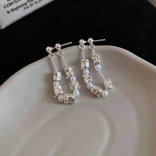 Hoop Alloy Pearl Faux Dangle Chain Earring