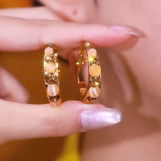 Gemstone Faux Rhinestone Alloy Earring Hoop
