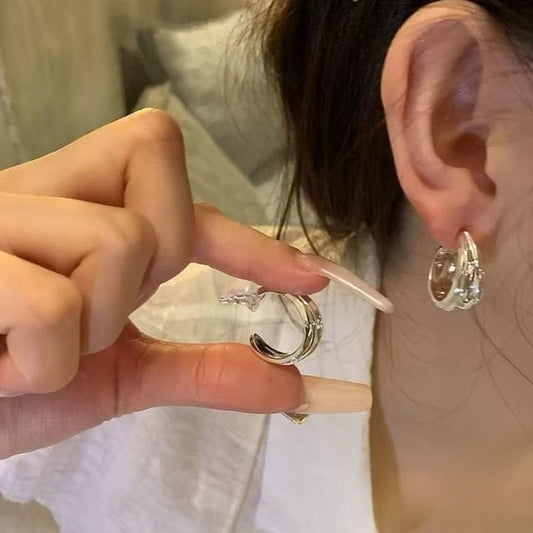 Hoop Textured Earring Alloy Open