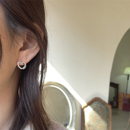 Sterling Heart Ear Stud Leverback Silver