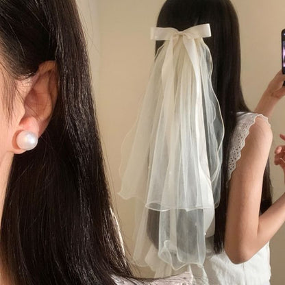 Mesh Bow Veil Hair Clip