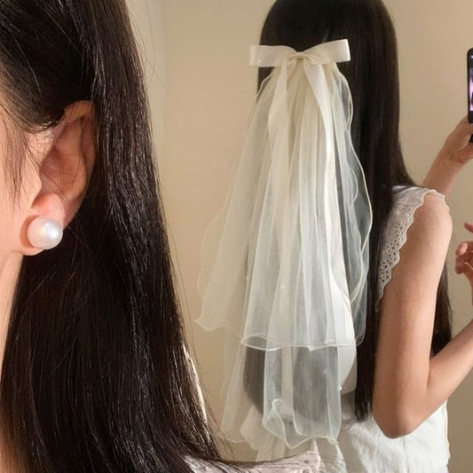 Mesh Bow Veil Hair Clip