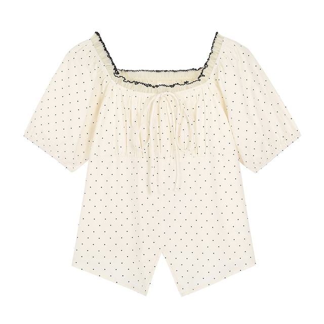 Plus Size Short-Sleeve Off Shoulder Dotted Ruffle Trim Top