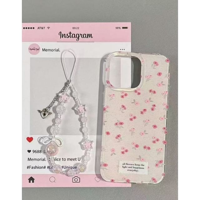 iPhone Set / Case Strap Floral Print Beaded