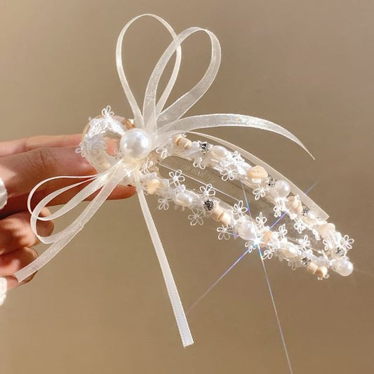 Hair Pearl Faux Bow Clip