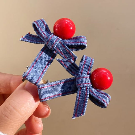 Set Denim Hair Bow Clip
