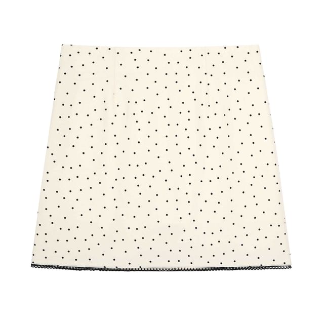 High Rise Dotted Contrast Lace Trim Mini A-Line Skirt