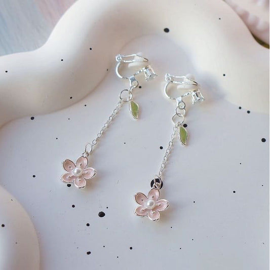 Set / Clip On Dangle Floral Earring