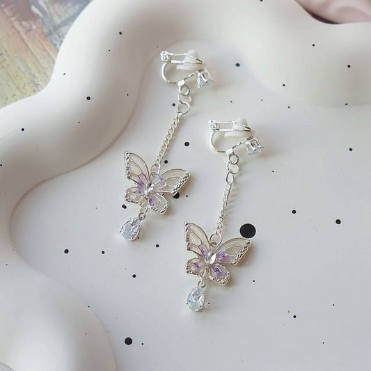 Butterfly Dangle Clip On Earring /