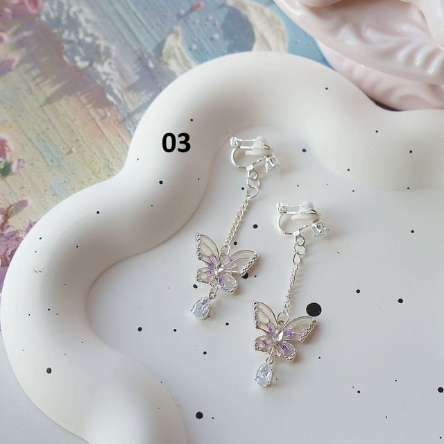 Butterfly Dangle Clip On Earring /