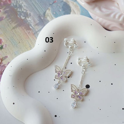 Butterfly Dangle Clip On Earring /
