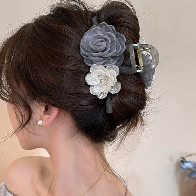 Hair Claw Clip Acrylic Fabric Floral
