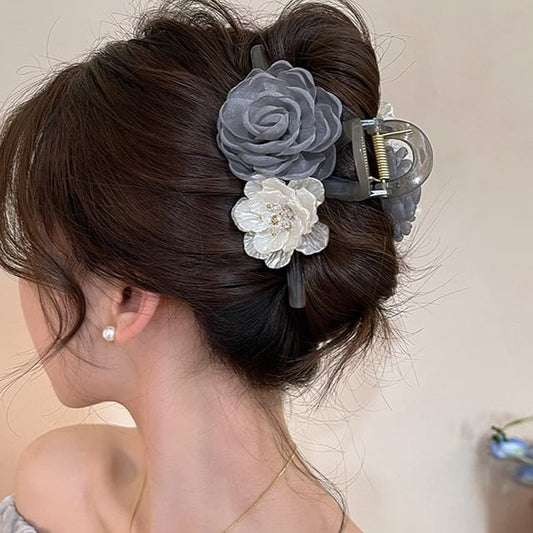 Hair Claw Clip Acrylic Fabric Floral