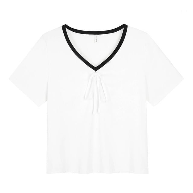 Short Sleeve V-Neck Contrast Trim T-Shirt