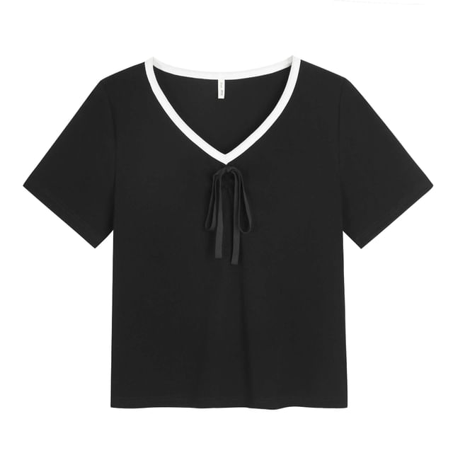Short Sleeve V-Neck Contrast Trim T-Shirt