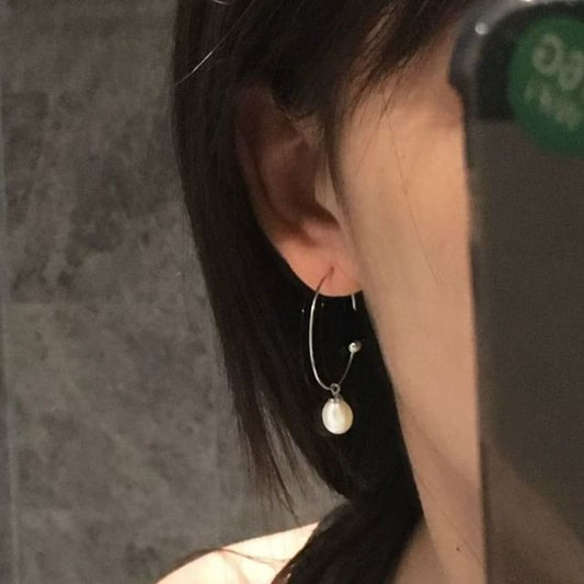 Earring Faux Open Hoop Pearl Drop