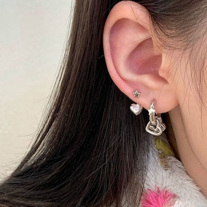 Star Asymmetrical Earring Rhinestone Heart