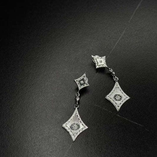 Clip-On Earring Rhinestone Rhombus Drop