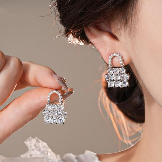 Handbag Drop Pearl Rhinestone Faux Earring