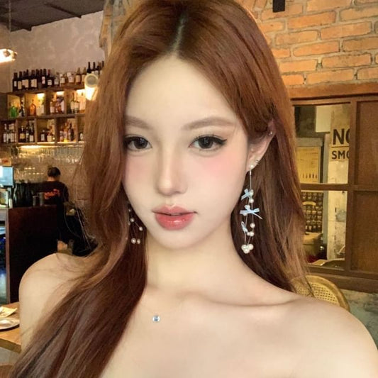 Drop Faux Pearl Bow Earring Fringed