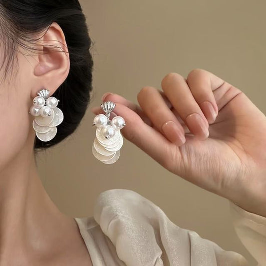 Shell Earring Faux Fringed Drop Pearl