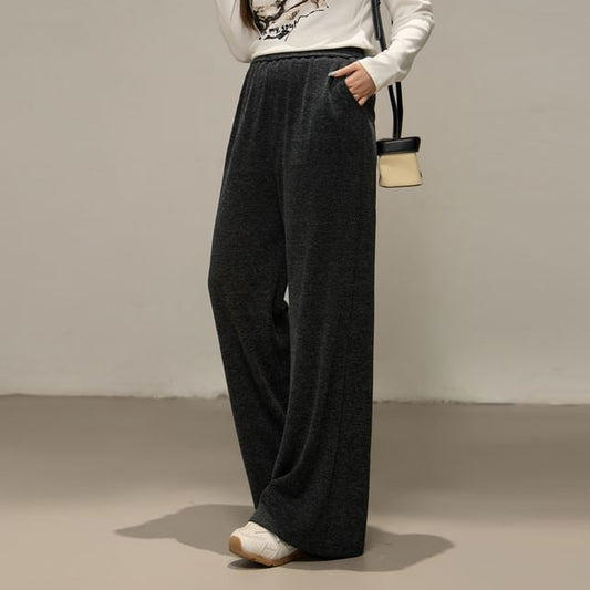 Elastic Waist Melange Wide Leg Pants