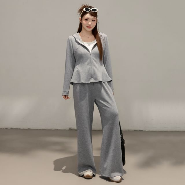 Set: Peplum Zip Hoodie + High Waist Loose Fit Sweatpants