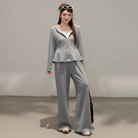 Set: Peplum Zip Hoodie + High Waist Loose Fit Sweatpants
