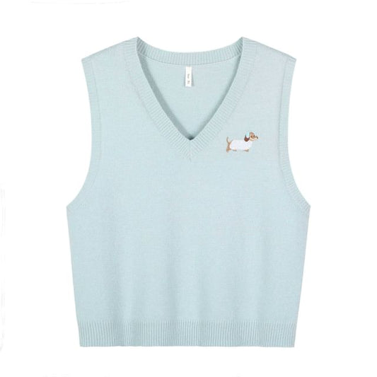 V-Neck Dog Embroidered Sweater Vest