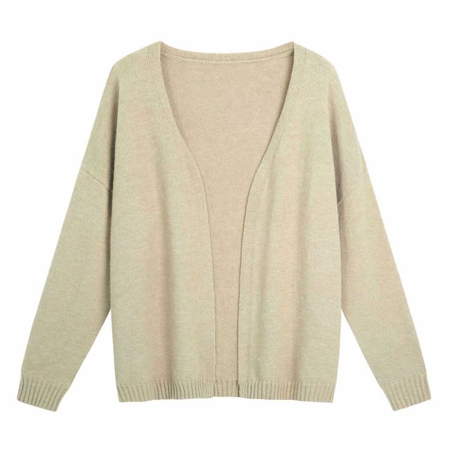 V-Neck Plain Open Front Cardigan