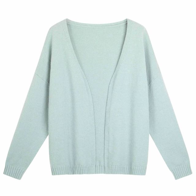 V-Neck Plain Open Front Cardigan