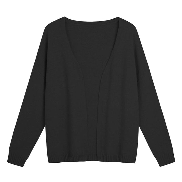V-Neck Plain Open Front Cardigan