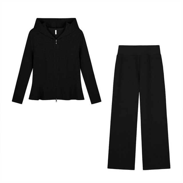 Set: Peplum Zip Hoodie + High Waist Loose Fit Sweatpants