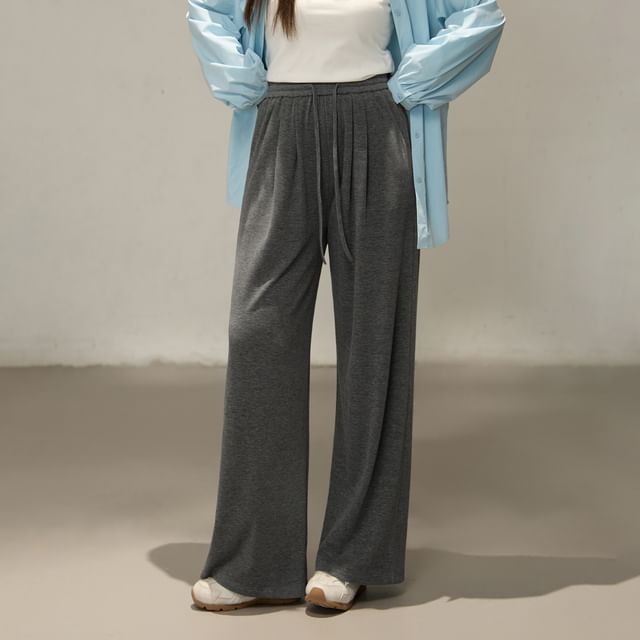 Drawstring Waist Plain Wide Leg Pants