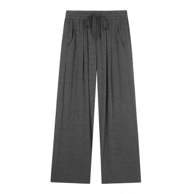 Drawstring Waist Plain Wide Leg Pants