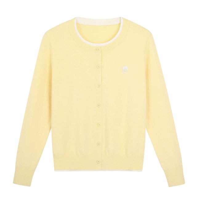 Long Sleeve Crew Neck Mock Two Piece Button Knit Top