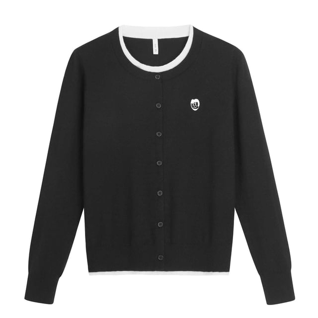 Long Sleeve Crew Neck Mock Two Piece Button Knit Top